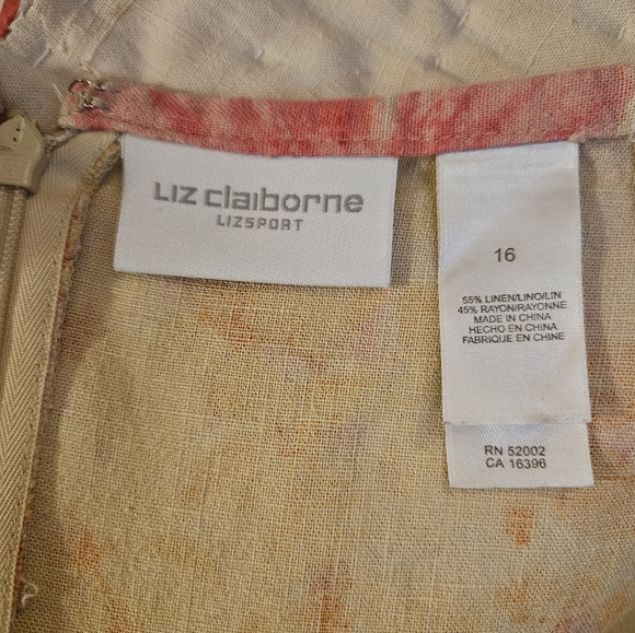 Vtg Liz Claiborne Floral Beige Pink Print Women's Skirt Linen Back Split Sz 16 - Picture 3 of 5